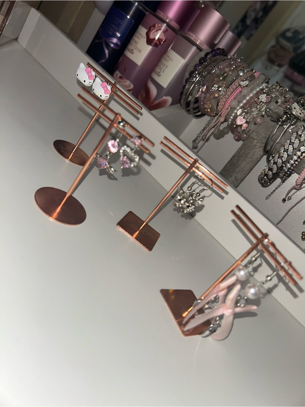 Rose Gold Earring Display Stand with Multiple T-Bar Holders